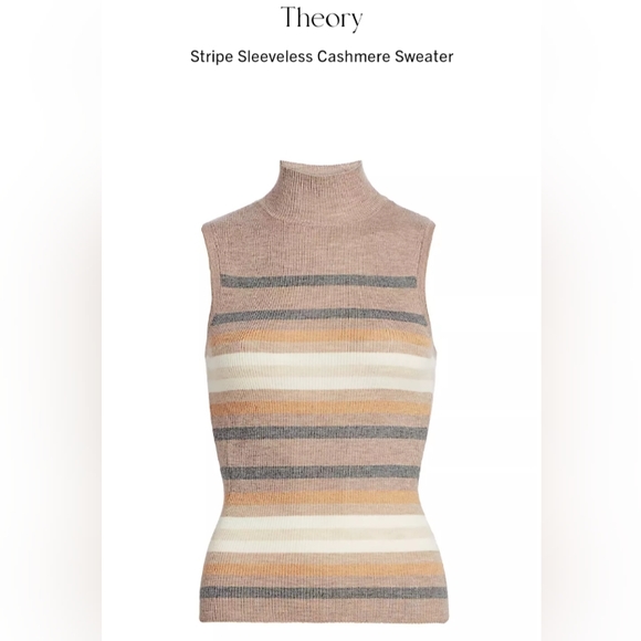 $365 Theory Regal Stripe Ribbed Turtle Neck Sleeveless Top New - Picture 1 of 9